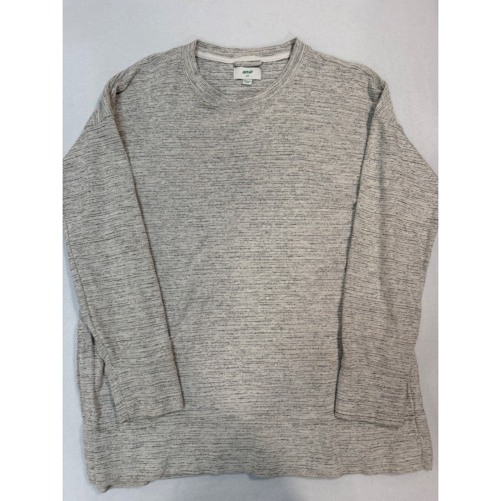 Aerie Womens Space Dye Knit‎ Long Sleeve Crewneck Pullover Gray White Size S